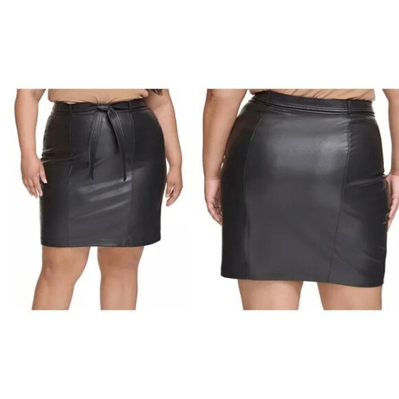 Calvin Klein Women's Plus Size Black Faux-Leather Pencil Skirt 22W - Picture 1 of 8